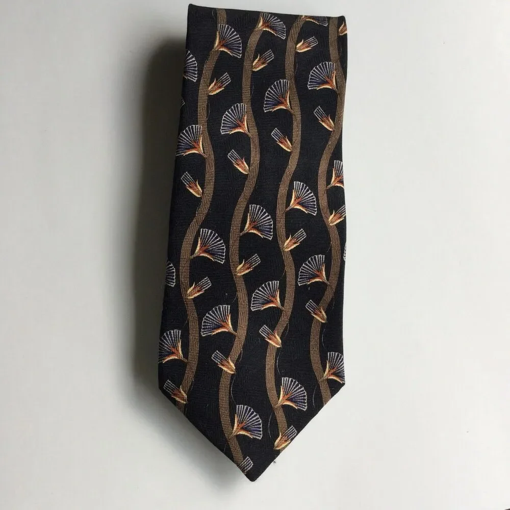 Oscar de la Renta Neckwear Mens Tie  100% Silk Black 59x4 Vintage Floral Flowers